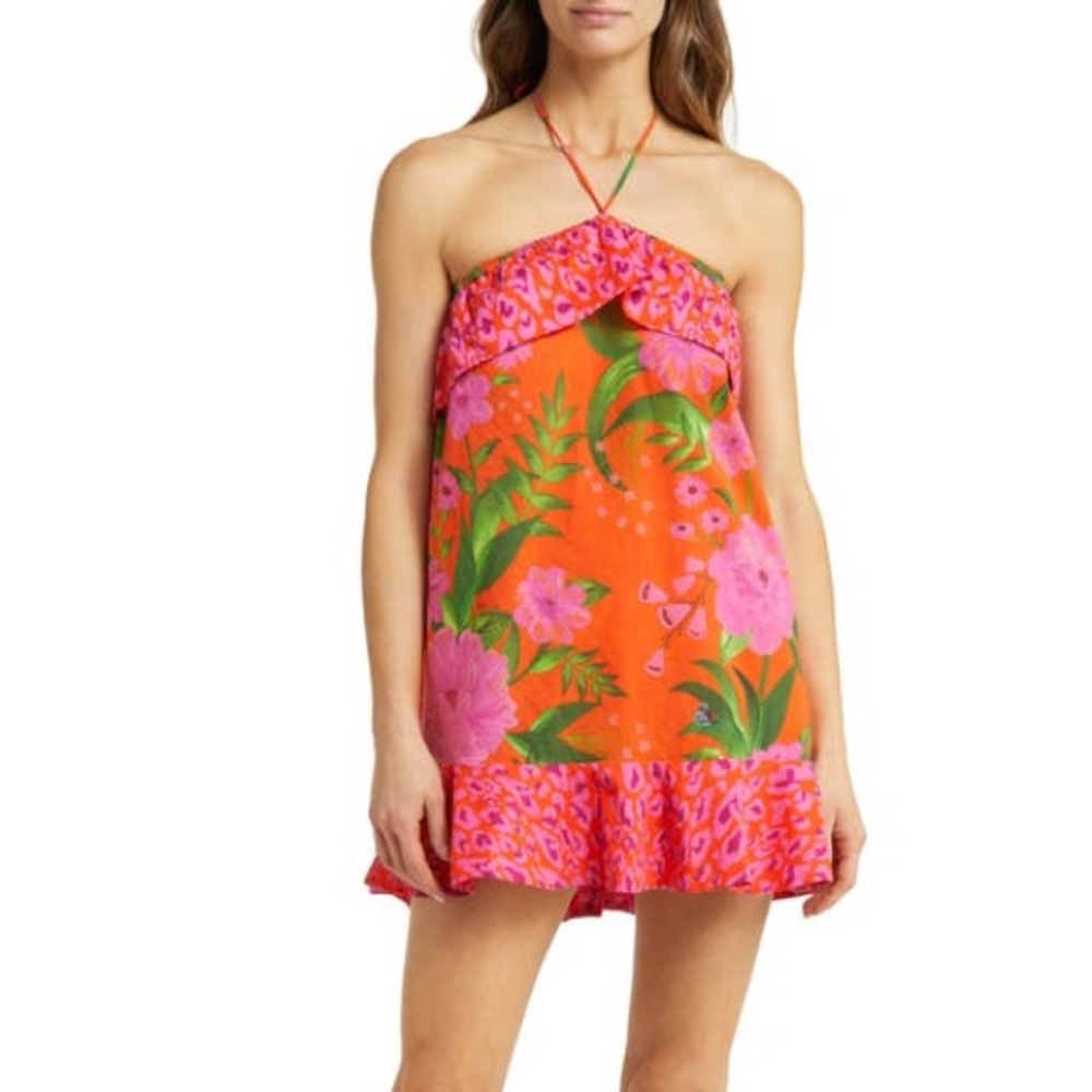 FARM Rio Vibrant Floral Off-Shoulder Blouse - Pink and Green
